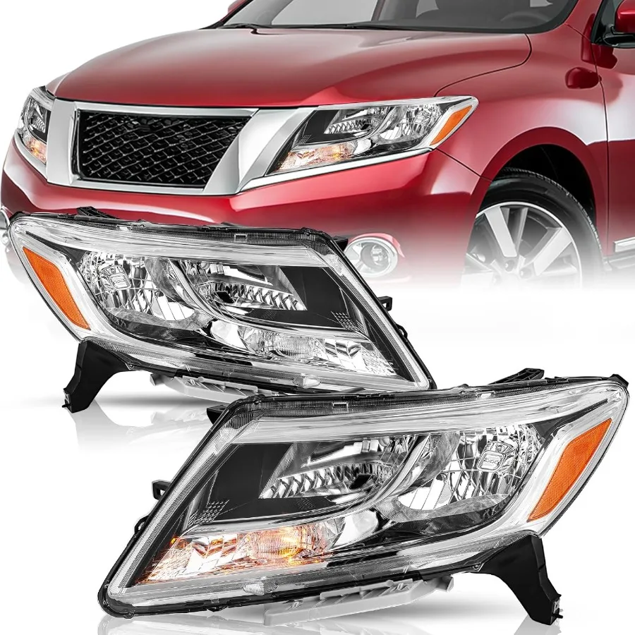 Headlight Assembly Set for 2013-2016 Nissan Pathfinder with Halogen Bulbs OEM Replacement Headlamps for Driver and Passenger Si
