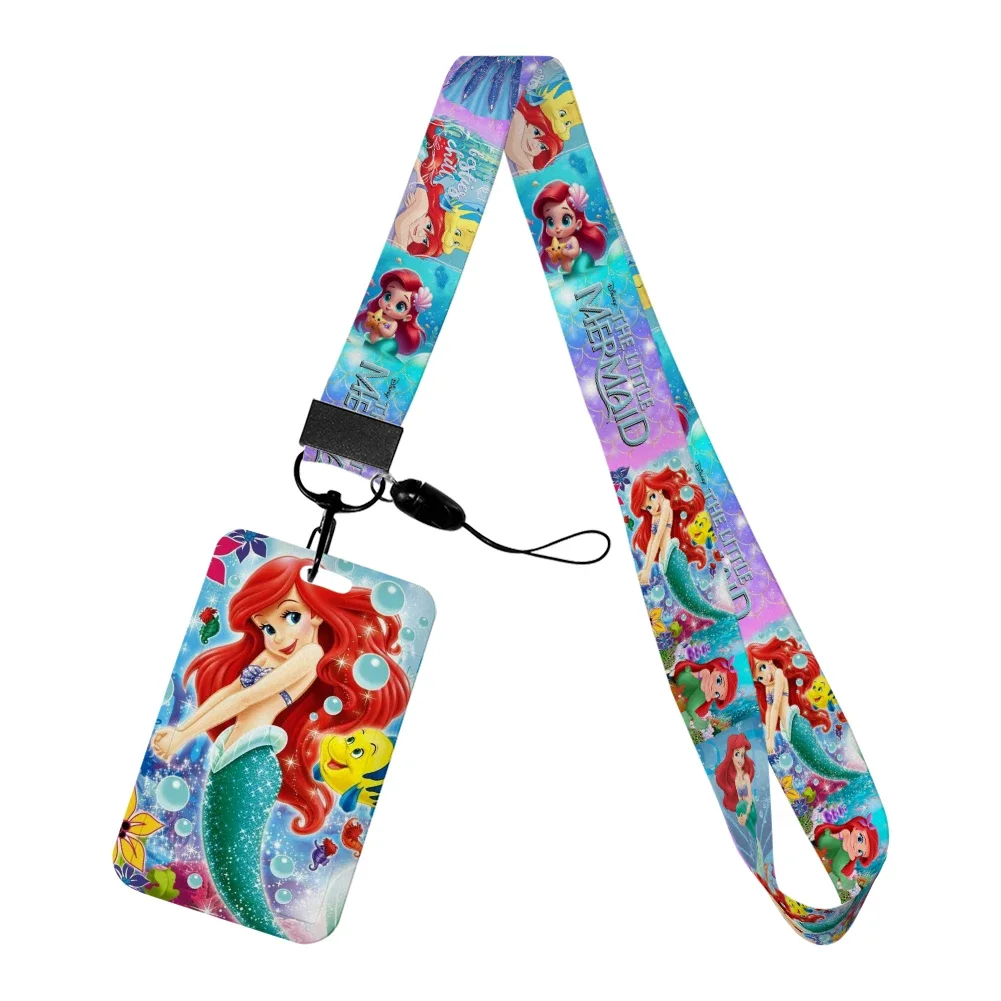 

Disney The Little Mermaid Princess Slide Lanyard ID Credit Card Cover Bus Card Holder Charm Badge Holder Neck Strap Keychains
