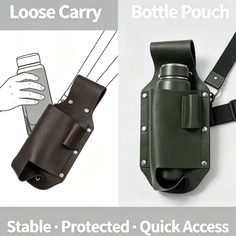 Outdoor Leather Water Bottle Holder Waist Bag Waterproof Scratch Resistant Portable Cup Storage For Camping Hiking Fishing