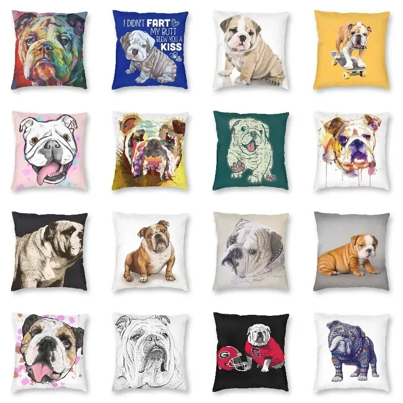 Home Pillowcase Office Decor Cushion Cover English Bulldog Print Pattern