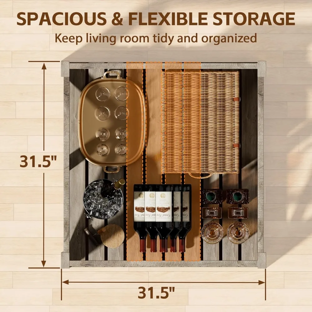 JUMMICO Quadratischer Couchtisch mit zwei Ablagefächern, moderner Cocktailtisch aus Holz für Wohnzimmer, Bauernhaus-Lounge und Büro
