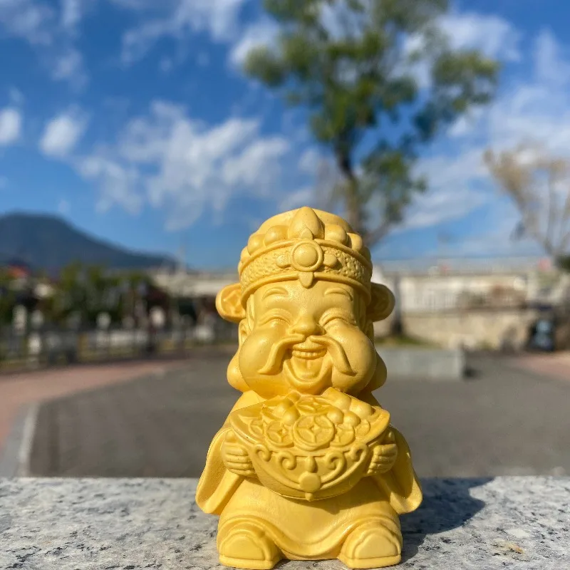 

Статуя бога богатства из самшита ручной работы - 2,75 дюйма, китайская фигурка фэн-шуй, скульптура слитка богатства, домашний декор, счастливый подарок
