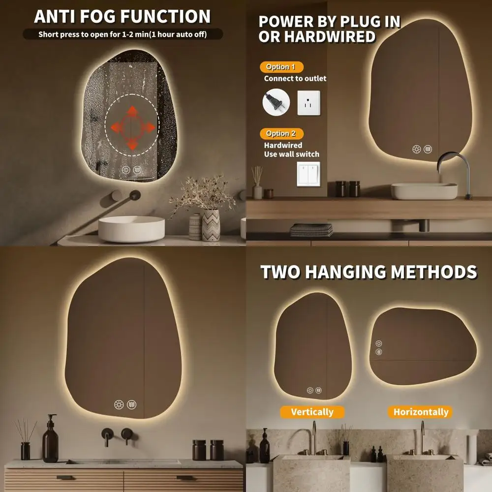 

26x38 LED-Illuminated Vanity Mirror, Anti-Fog Backlit, 3-Color Dimmable Light, Horizontal/Vertical Mount