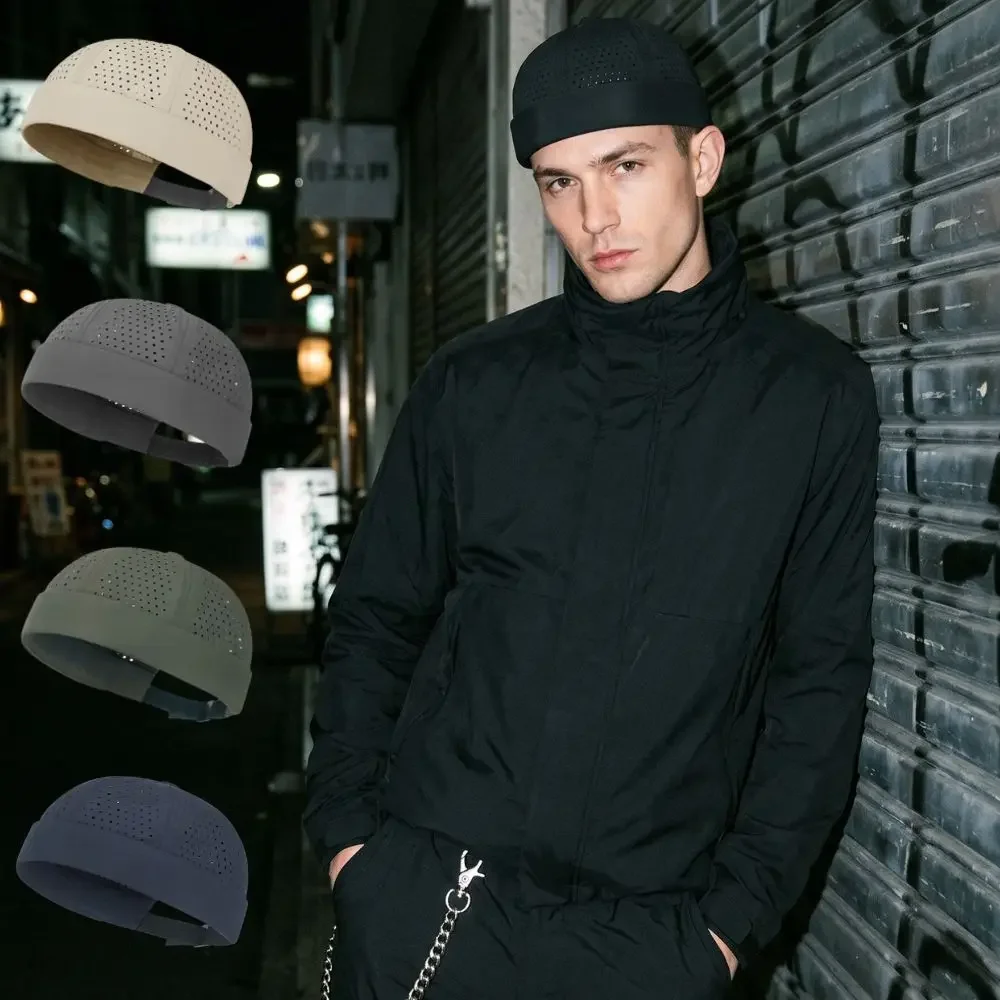 Casual Retro Brimless Docker Cap Simple Solid Color Unisex Beanies Adjustable Quick Drying Mesh Breathable Landlord Hat