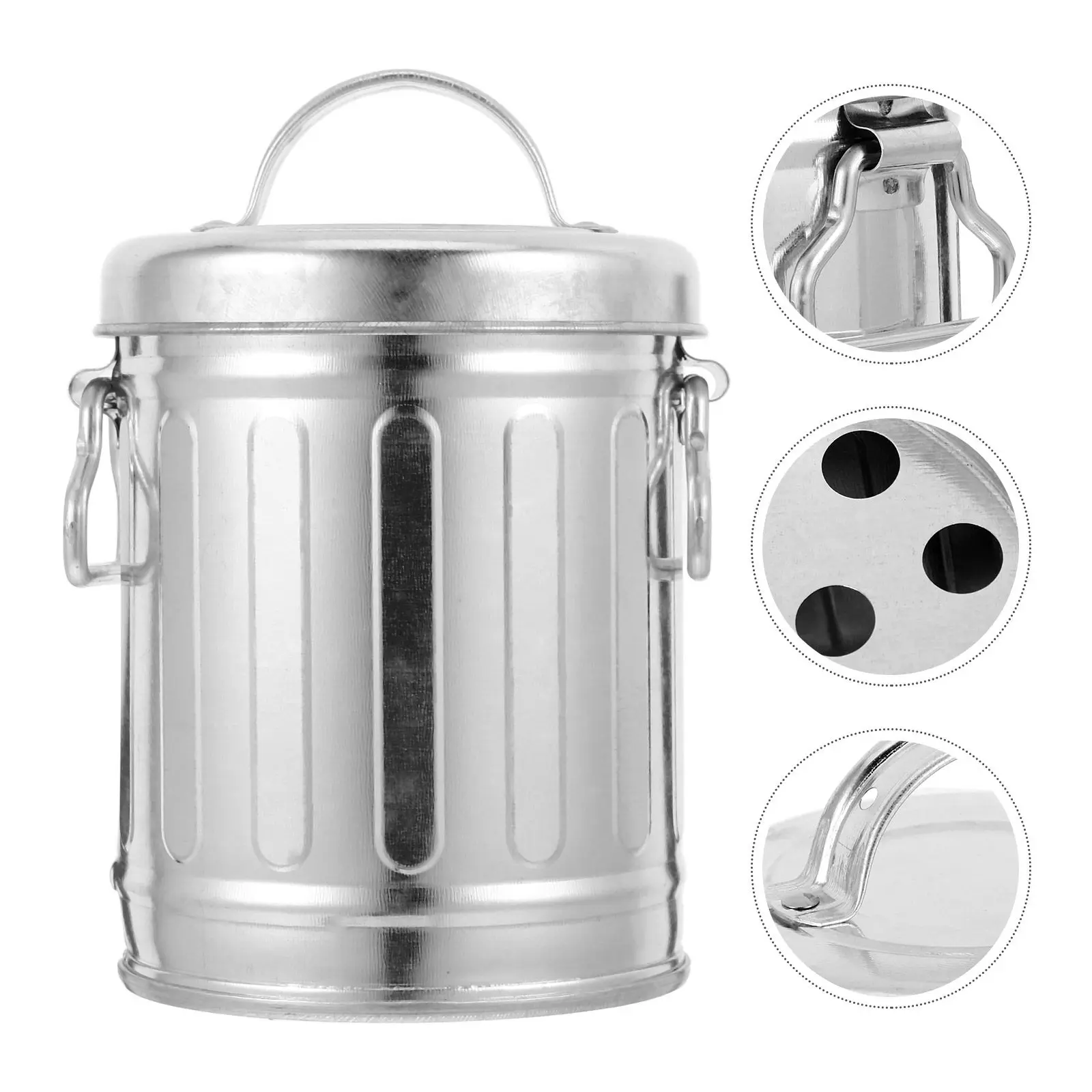 

Bedroom Garbage Can Mini Desktop Ashtray Trash Bucket with Lid Iron Rubbish Bin Cover