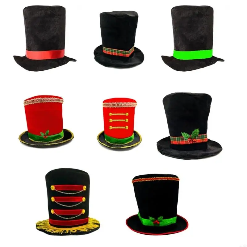 270D Holiday Snowman Themed Hat Christmas Party Essential Decorative Top Hat for Men with Ribbon Charm for Festival Event