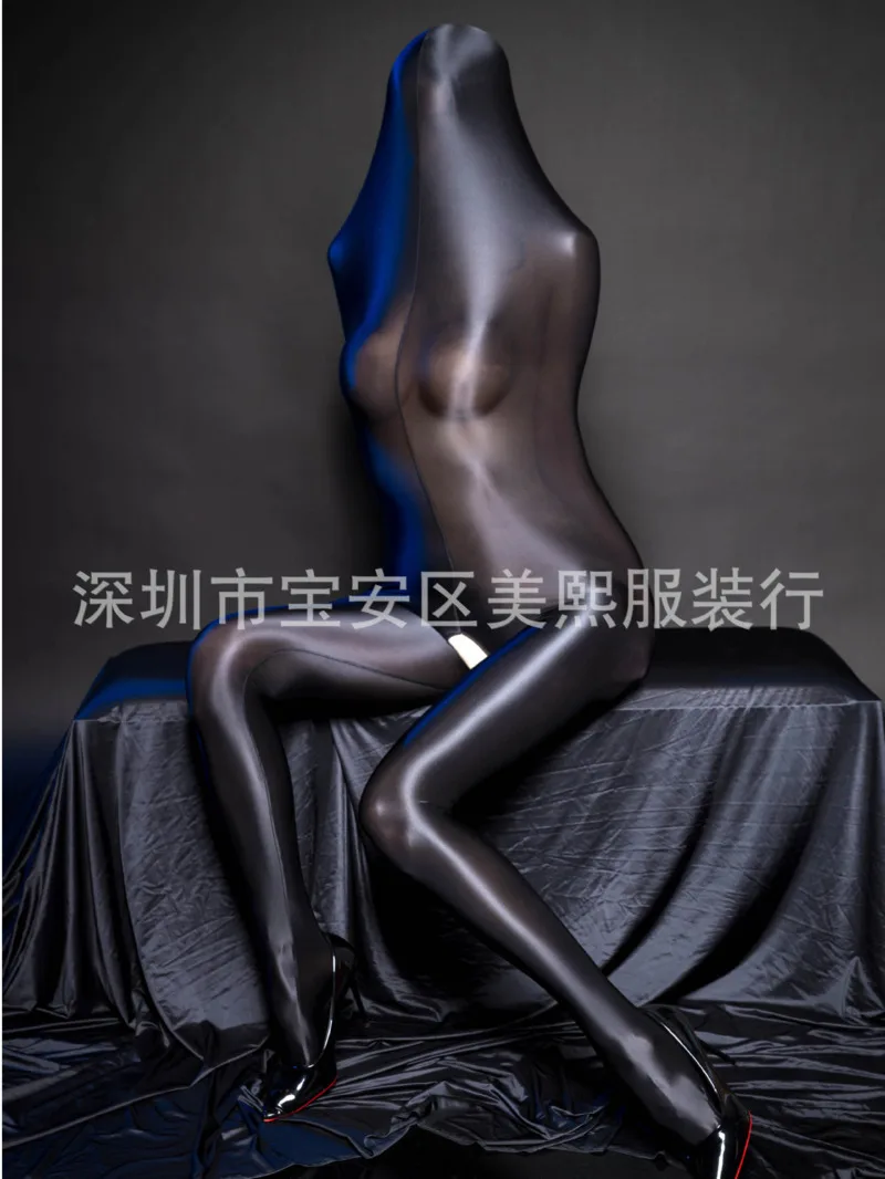 

Silk Shiny Sexy Women's Stockings Sexy Transparent Tight Fitting Jumpsuit Perspective Elastic Open File Tight Black Silk 5Y27