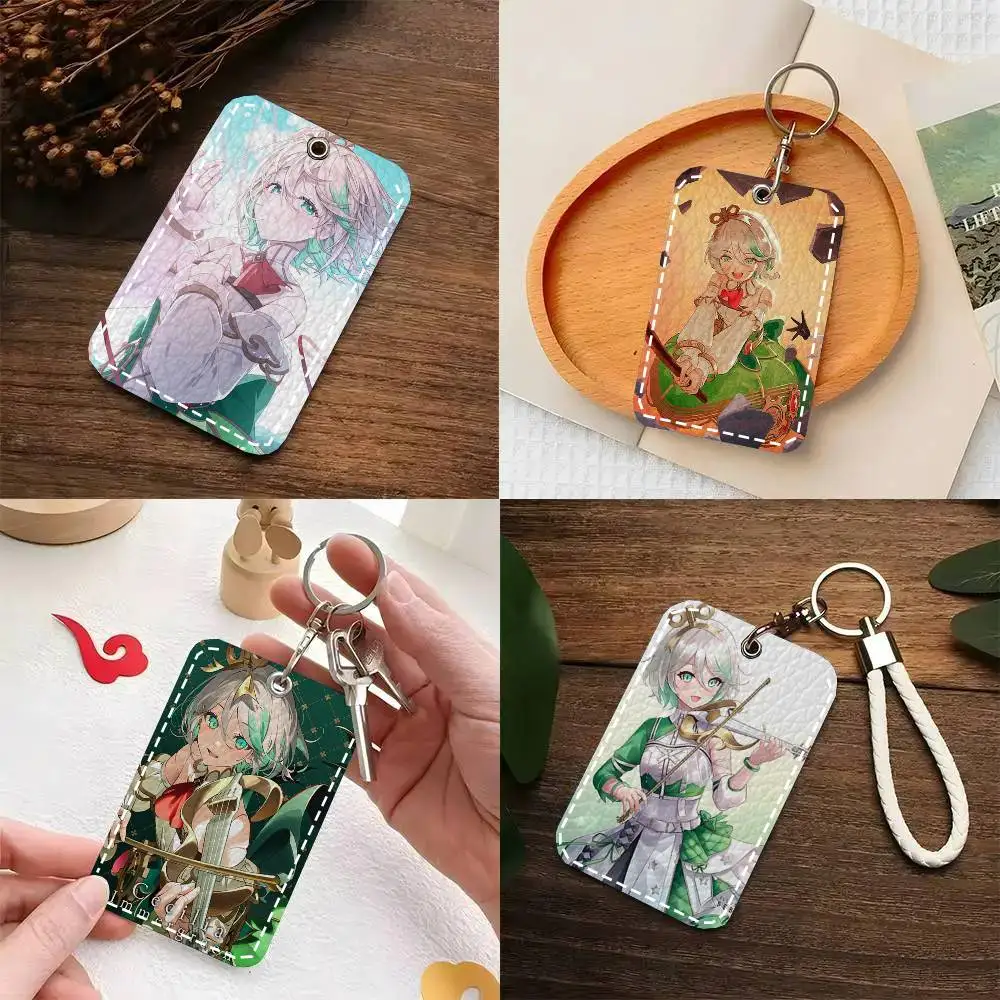 Cecilia Immergreen Animation H-Hololive Card Case Keychain Access Card Bag Key Tag Ring Leather Card Holder Key Ring Access