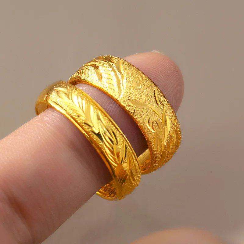Luxury 24K 9999 Pure Gold real gold Dragon and Phoenix Couple Ring Smooth Ring Men's and Women's Adjustable Ring