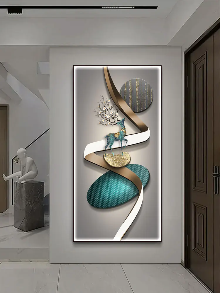 Entrance Foyer Fecoration Painting Modern Llight Luxury High-end Feeling Vertical Hanging Painting Abstract LED Wall Light