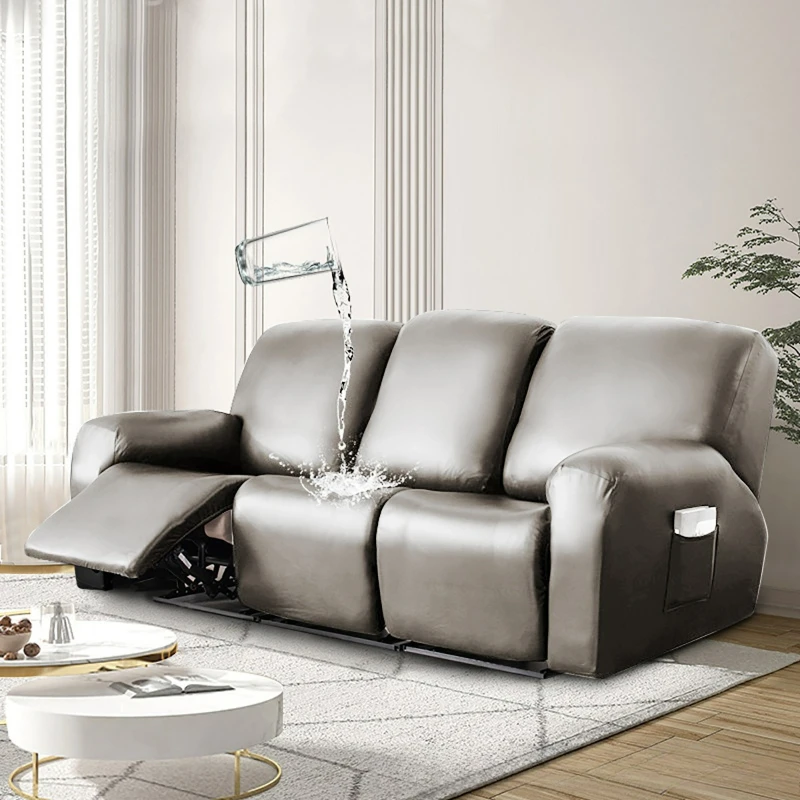 1/2/3 Seat Waterproof Recliner Sofa Cover PU Leather Armchair Cover Solid Color Elastic Relax Single Sofa Slipcovers Home Hotel view 3