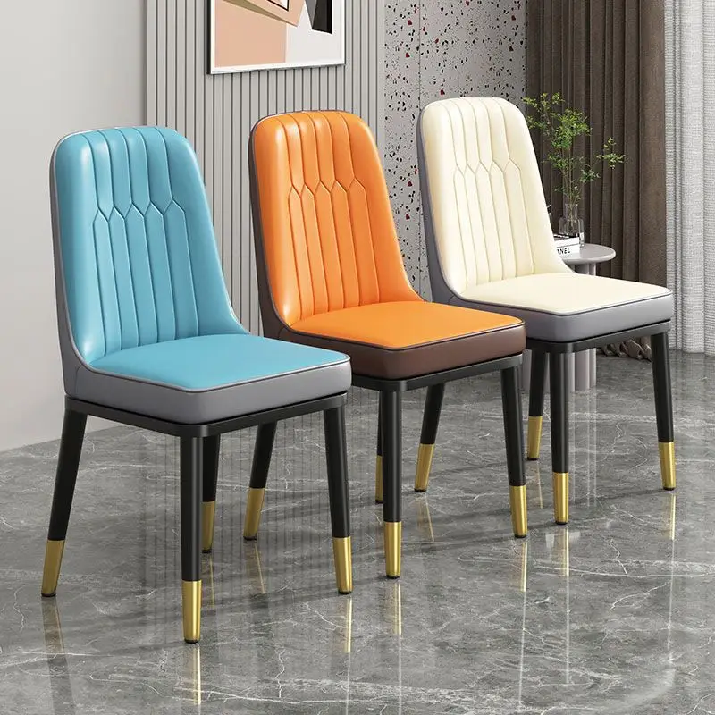 

Factory Price Minimalist Design Dining Chair Furniture Modern Hotel Luxury Restaurant Nordic Metal Leather Dining Room Chairs