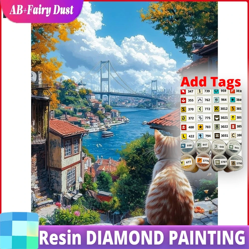

AB Fairy Dust Resin Full Diamond Painting Building Cat Diamond Mosaic Animal Landscape New 2026 Decorative Paintings