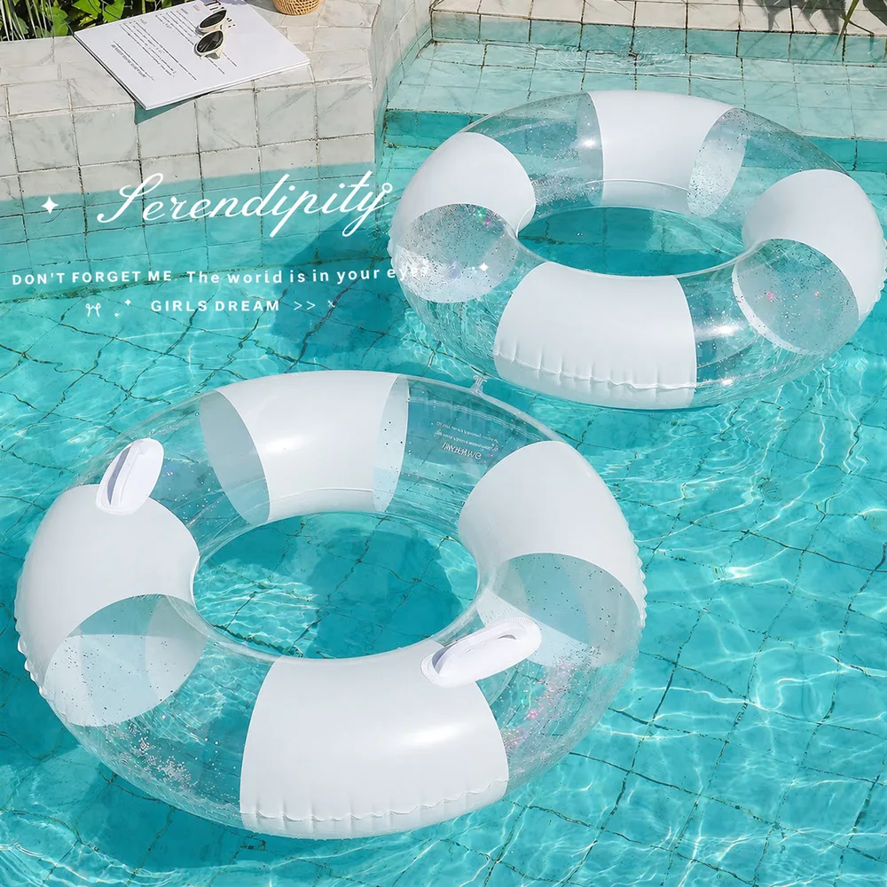 Transparent  Swimming Ring Adults Thickened Inflatable Underarm Float Ring With Handle Perfect Shooting Beach Pool Water Play
