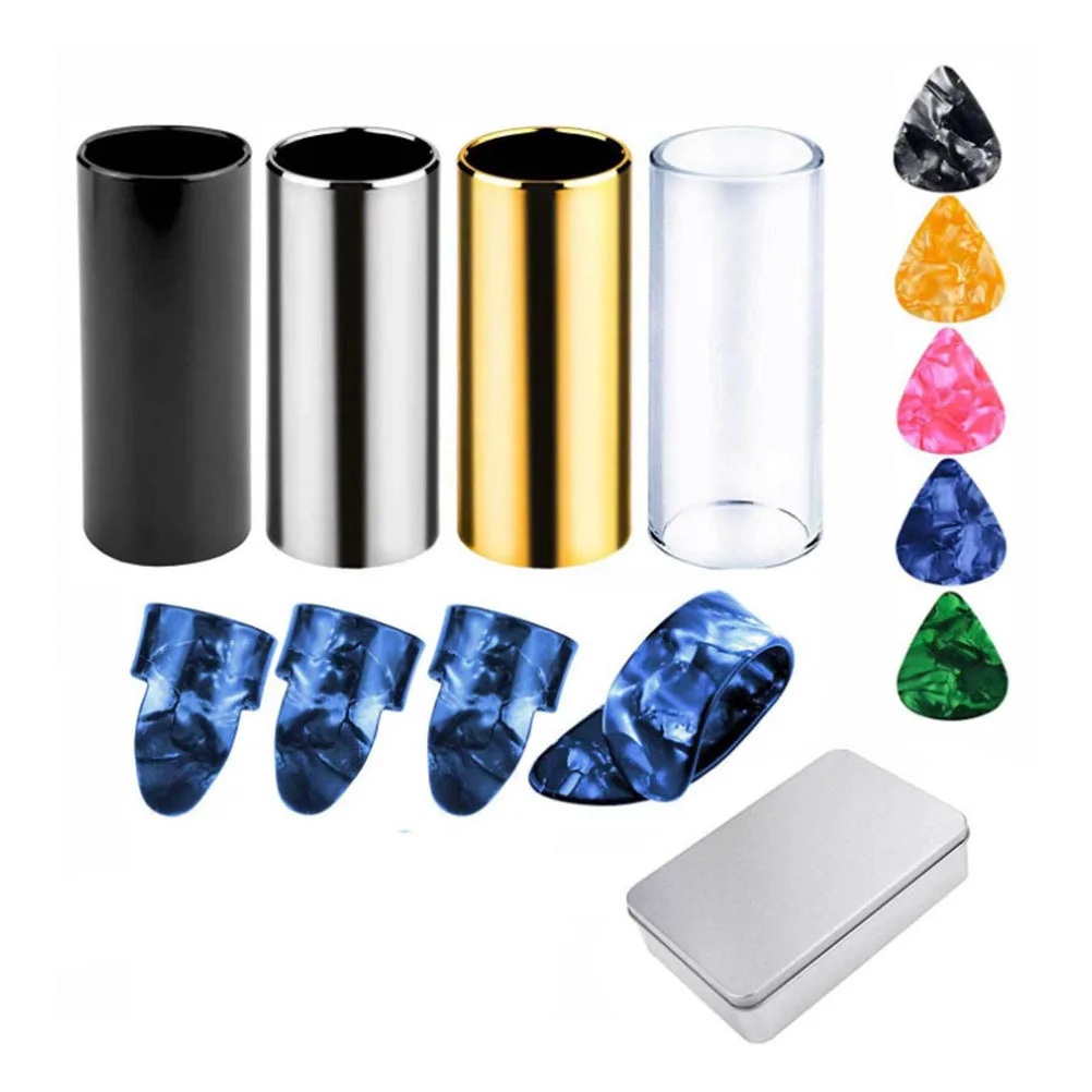 

21Pcs Guitar Fingerstall Set Stainless Steel Glass Slides Lightweight Guitar Slide Picks for Acoustic Bass Slide Performance