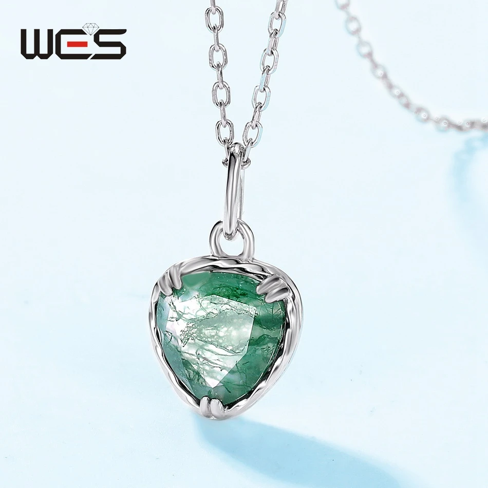 

WES 925 Sterling Silver Pendant for Woman Natural Gemstone 8*8.2mm Moss Agate Wedding Gifts Anniversary Fine Jewelry No Chain