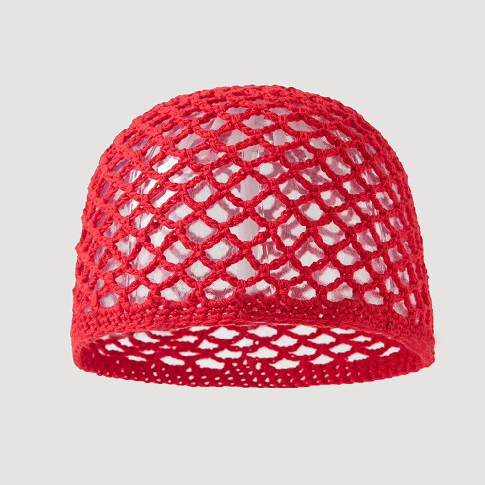 Retro Elegancka ażurowa czapka dziergana, jednolity kolor, styl etniczny, styl bohemy, cienka koreańska czapka szydełkowa, czapka typu beanie, czapka wkładana przez głowę