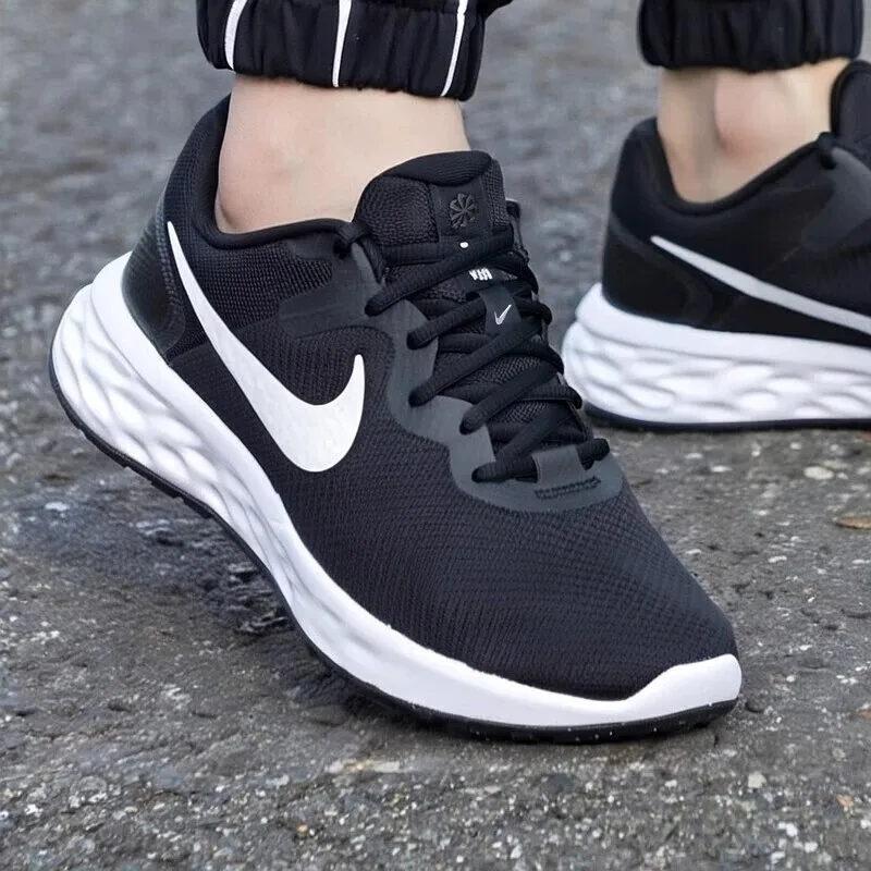 Mens Casual Sneakers CJ1682-004 Black White Knit Synthetic Mesh Upper Foam Midsole Rubber Outsole Lightweight Everyday Walking