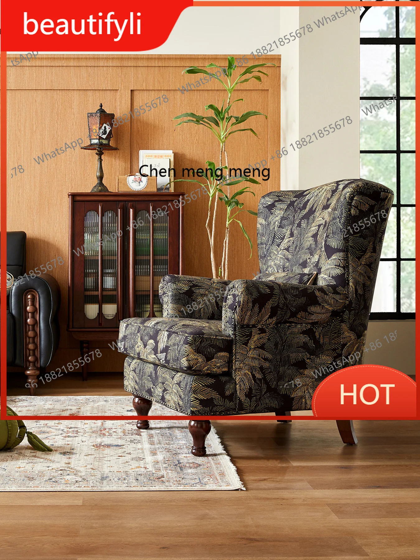 A139 American retro printed fabric tiger chair French living room bedroom leisure chair single sofa