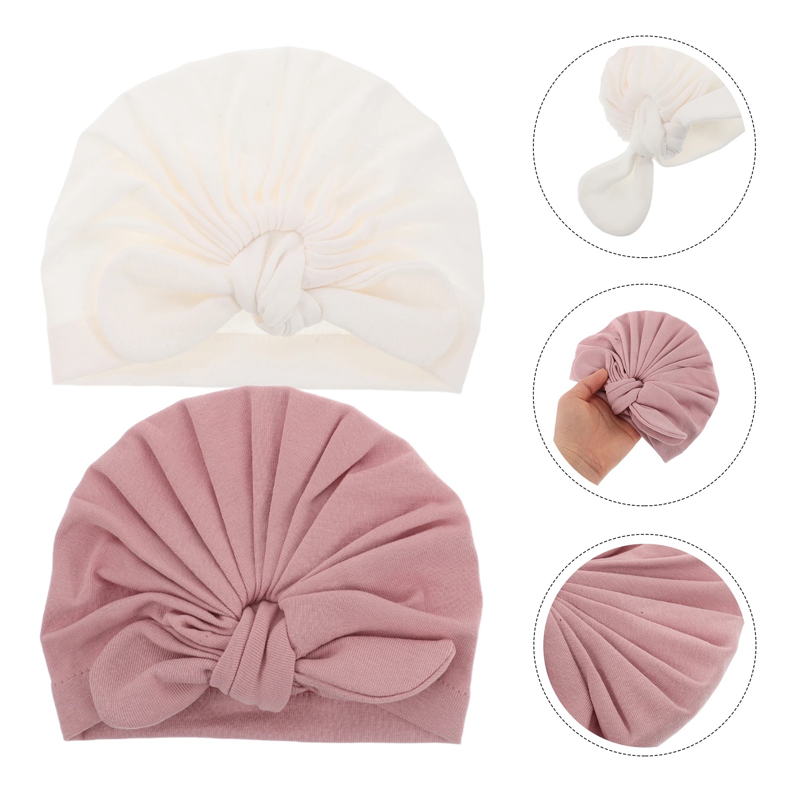 

2Pcs Children's Turban Hats Baby India Caps Cotton Rabbit Ear Knot Hats Newborn Boys Girls Holiday Style Headscarf Scarves Soft