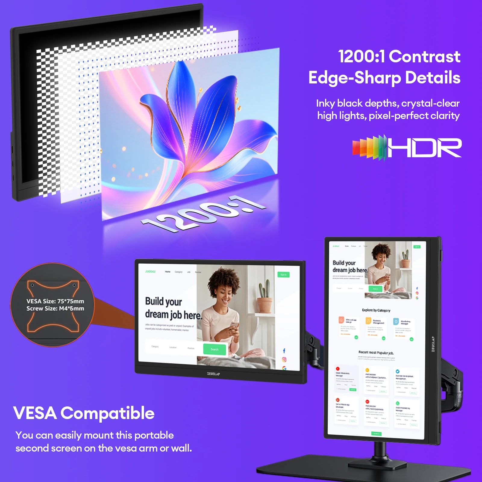 [제우스랩] ZEUSLAP 15.6" FHD 1920x1080P IPS 패널 USB-C HDMI 소스 휴대용 모니터(휴대폰, 노트북, PC, Nintendo Switch 두 번째 디스플레이용) 썸네일 2