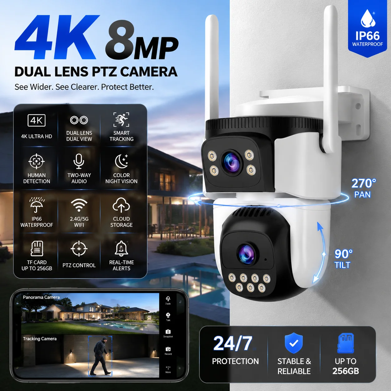 8mp-4k-dual-lens-ptz-security-camera-outdoor-wifi-ip-camera-dual-screen-display-ai-human-detection-auto-tracking-cctv-camera