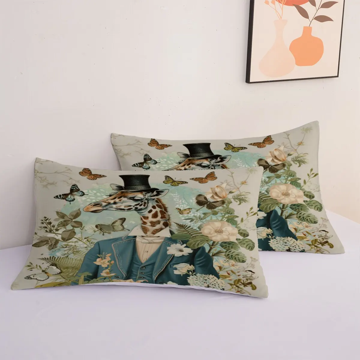 Giraffe Gentleman  Duvet size  Floral background  1 duvet cover and 2 pillowcases (without blankets)