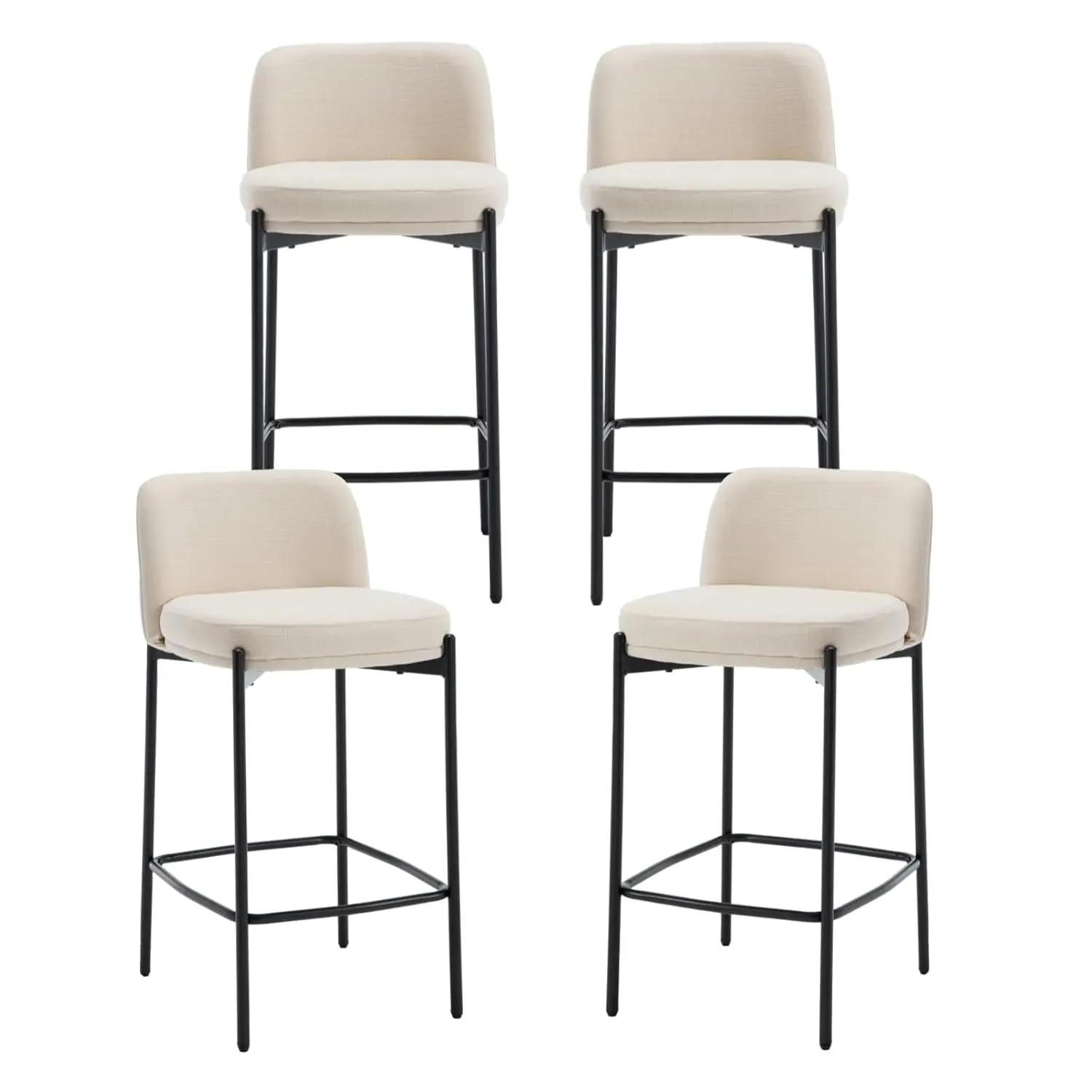 

Набор из 4 современных льняных барных стульев 26 дюймов, бежевые стулья для барной стойки с мягкой спинкой, высокие обеденные стулья, на заказ