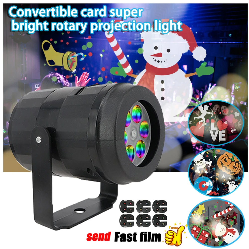 

New Led 360°Moving Head Stage Lights Super Bright 6 Card Pattern Christmas Halloween Indoor Outdoor Projection Lamp Bar DJ Party