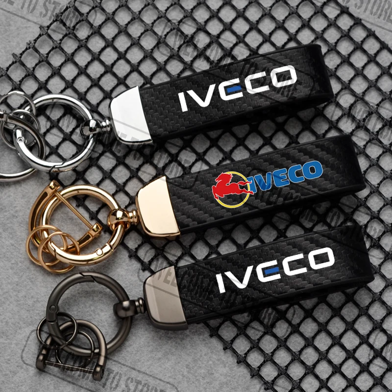 Para IVECO Daily Fidato ‌   Stralis Trakker EuroCargo LOGO fibra de carbono cuero llavero de coche hebilla de herradura accesorios de joyería
