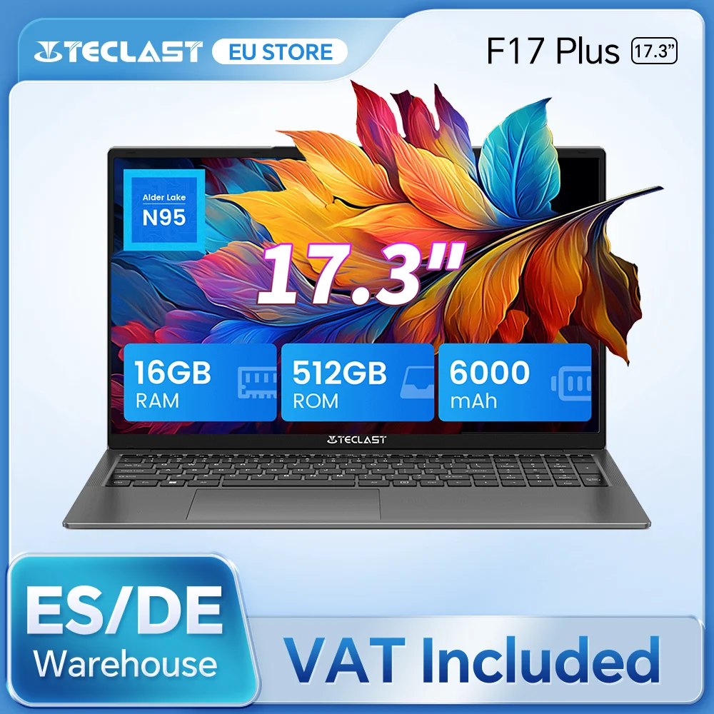 Teclast F17Plus laptop de 17.3 pulgadas, 16 GB de RAM 512GB SSD, Intel N95, Windows 11 Pro, ordenadores portátiles de 180 ° Flip