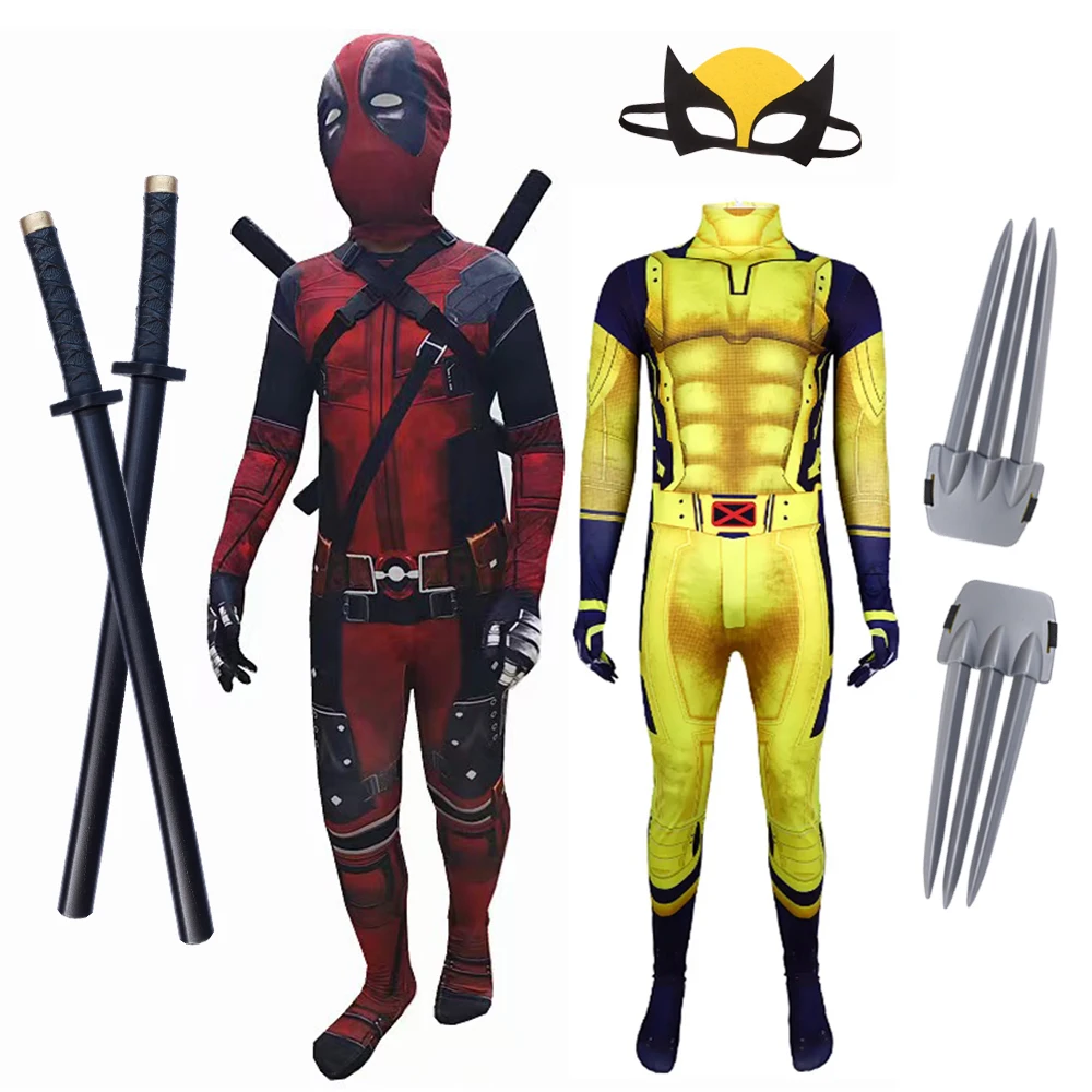 Kids Cosplay Deadpool & Wolverine MARVEL Movie DEADPOOL 3 Costumes For 3-13 Years Boys Role Play Clothes Birthday Christmas Gift