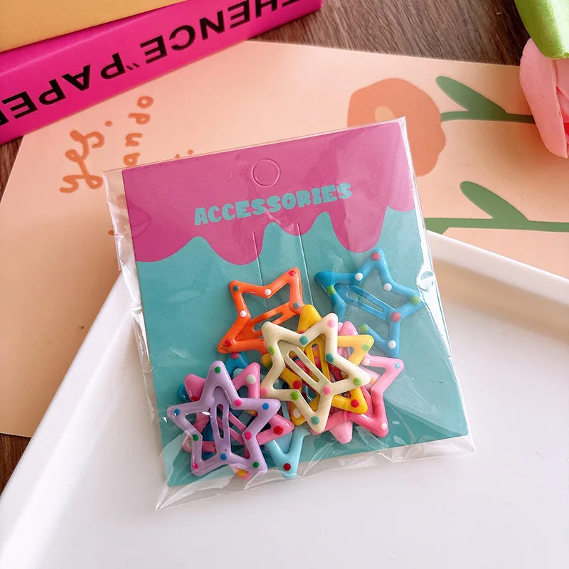 10PCS New Solid Color Five-pointed Star Girls Lovely Hairpins Children Headwear Hairgrip Hair Clips Hair Accessories