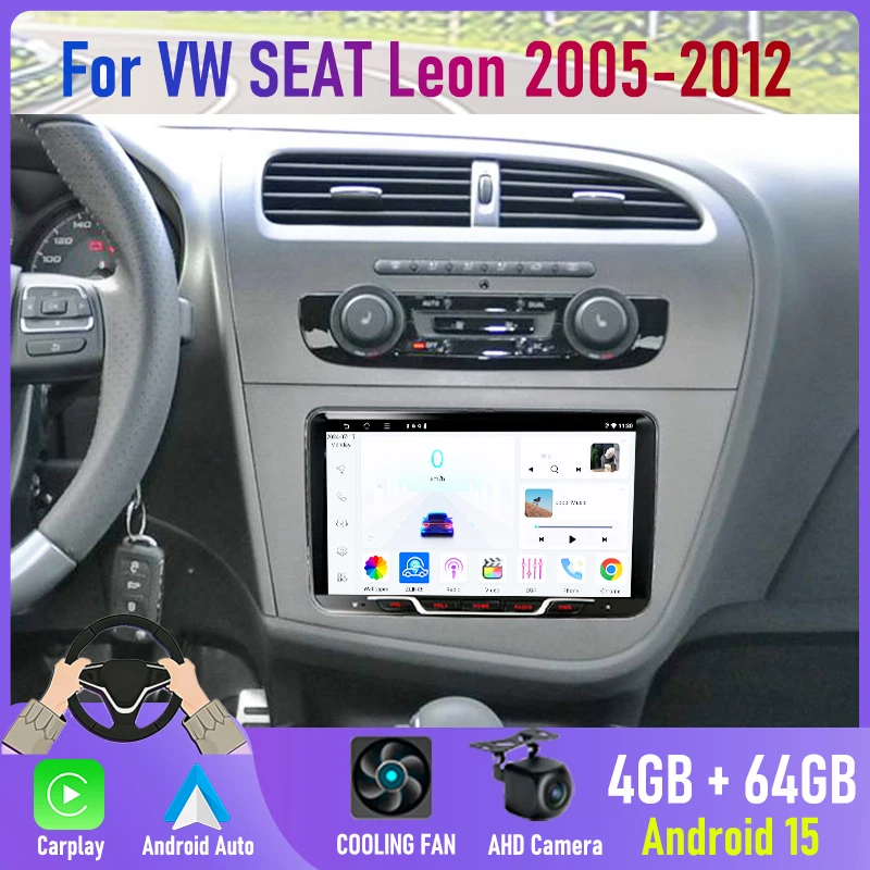 

9'' For SEAT Leon 2005-2012 Car Radio Carplay BT Car Accessories Android 15 Auto Google Map Head Unit GPS Navi Stereo FM