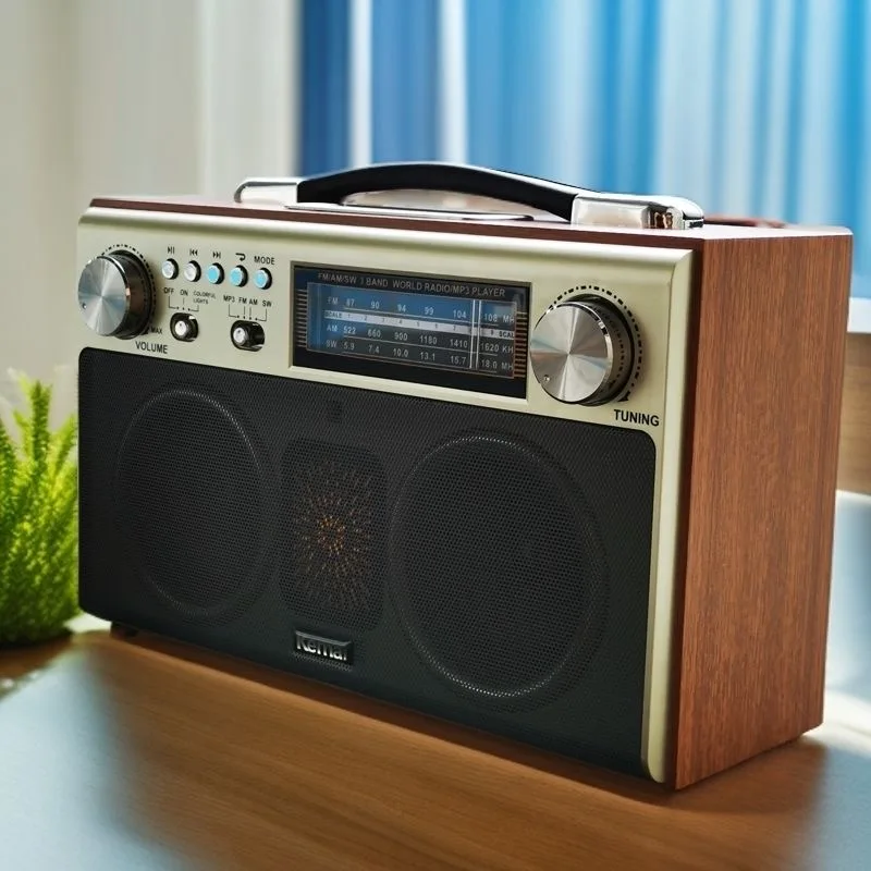 مكبر صوت بلوتوث صندوق خشبي ستيريو ، راديو سطح المكتب ، FM ، موجة متوسطة ، شحن موجة قصيرة ، ثنائي القناة ، سطح المكتب