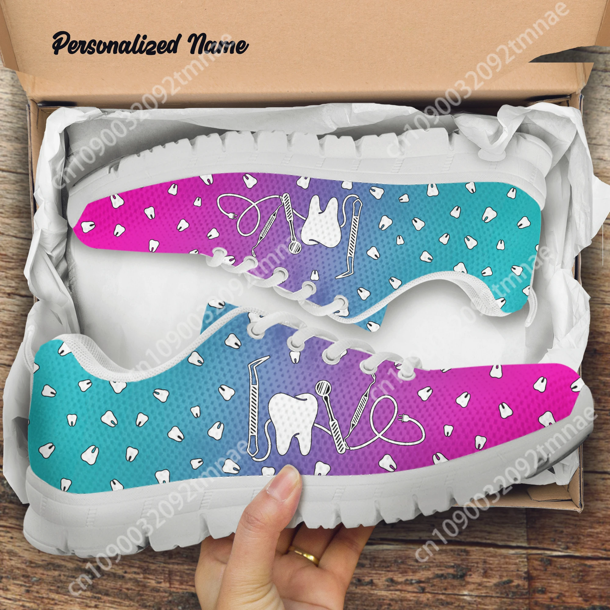 

Custom Gradient Color Tooth Design Women Shoes Lightweight Running Shoes For Women Sneakers Dental Assistant Sport Shoes