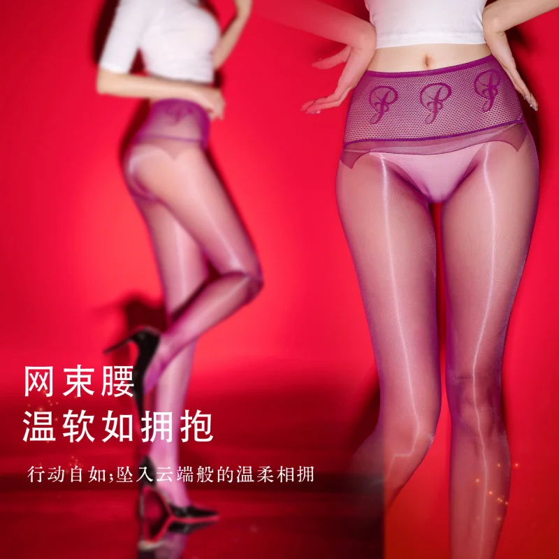 

Sexy Stockings Women 360 Seamless Crotch Mesh Waistband Aurora Glossy Pure Desire Black Pantyhose