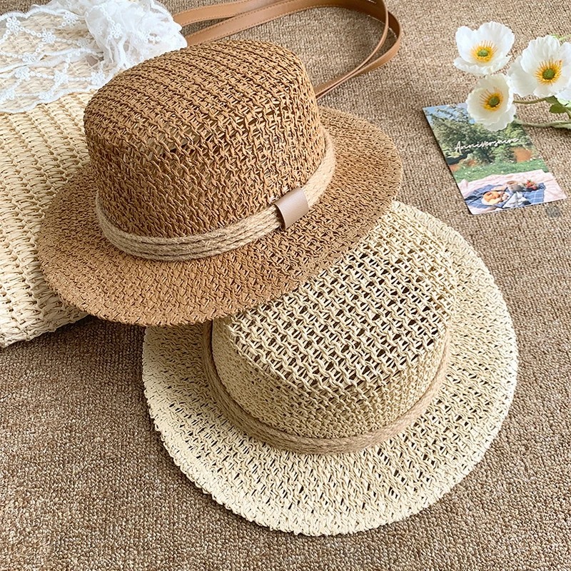 

Элегантная соломенная шляпа GEMVIE с широкими полями и плоским верхом для женщин и мужчин, летняя пляжная шляпа от солнца, шляпа-байкерка