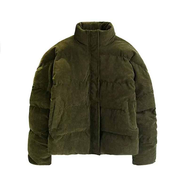 LIBIELIY Korean Version Of The New Winter Corduroy Thickened Cotton-padded Coat, Solid Color Casual Loose Stand Collar Zipper Co