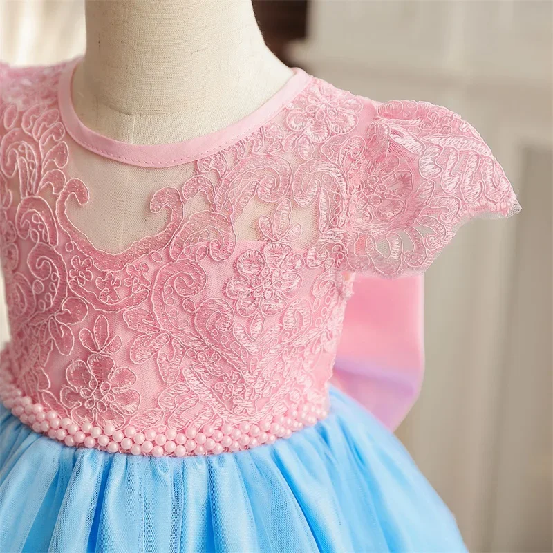 Baby Girls 1st Birthday Baptism Backless Bow Dress Luxury Embroidery Lace Princess Dresses Toddler Kids Wedding Party Ball Gowns