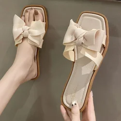 Zapatillas planas con lazo para mujer, antideslizantes, elegantes y a la moda, PVC duradero, para exteriores, colores sólidos