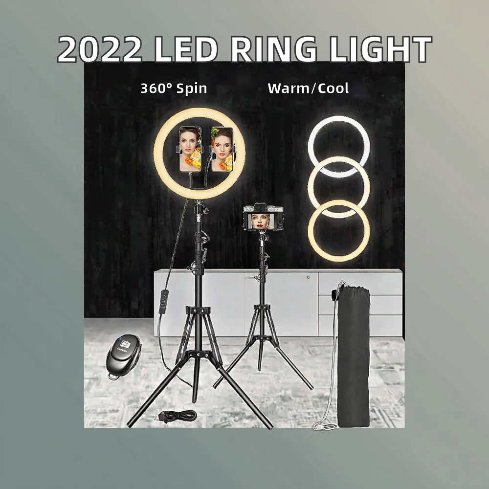 2022 latest 12-inch LED rotating ring light, selfie makeup photography lighting 360 rotation, 1 piece available