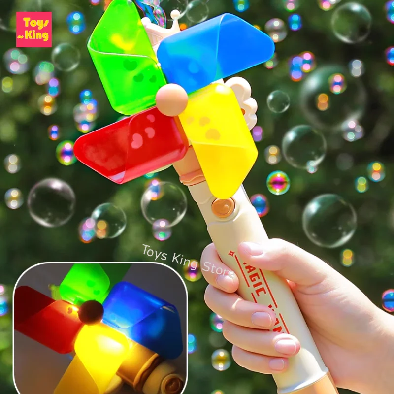 5穴風車バブルマシンハンドルスティックライト付き子供のおもちゃ360フリップシャボン玉吹き3段階調整屋外おもちゃ