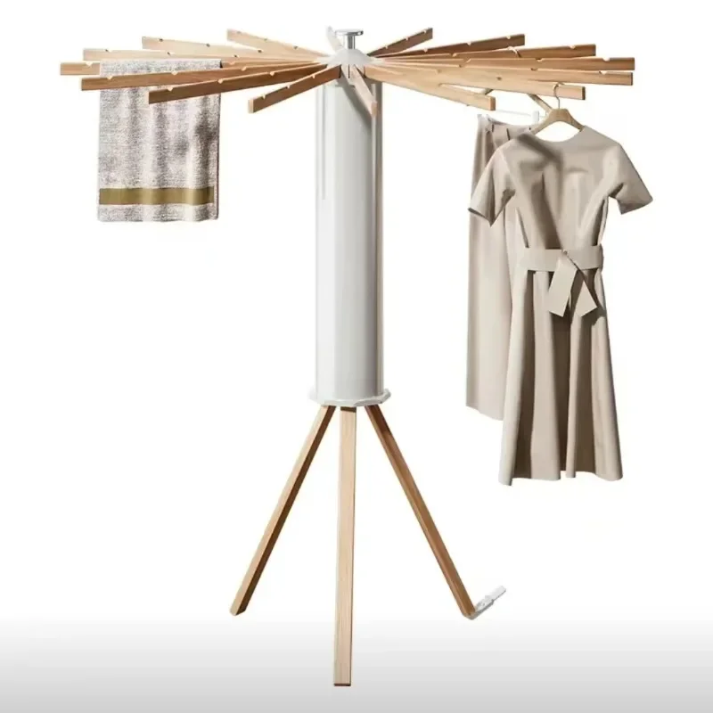 2023 Retractable Wooden Laundry Hanger Dryer Tripod Foldable Octopus Clothes  Rack For Home