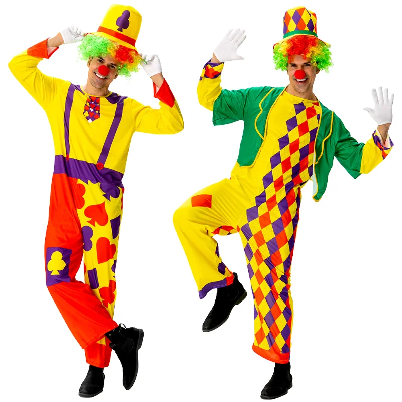 

Clown Circus Role-playing Costume Set Carnival Clown Jumpsuit With Hat Adult Halloween Party Performance Costume Props