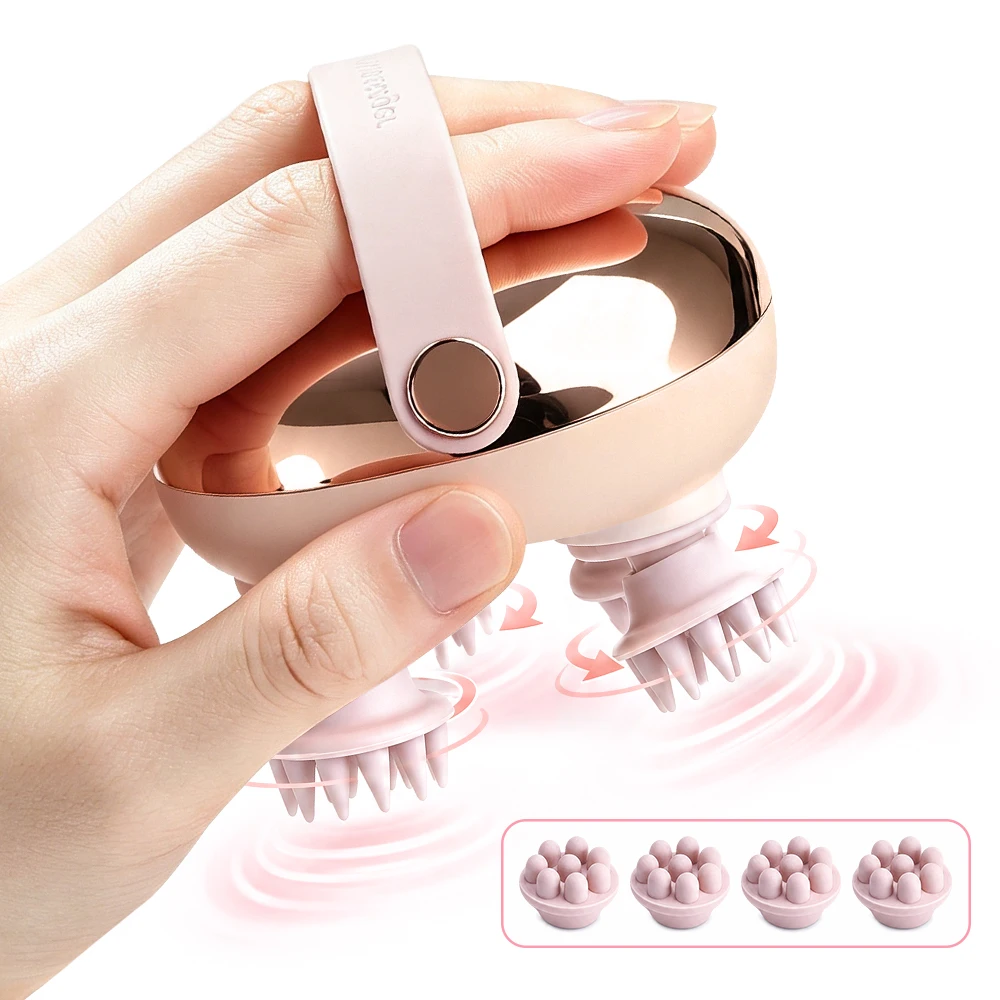 Masajeador de Cabeza Impermeable, Masajeador Eléctrico de Cuero Cabelludo con Amasamiento 360° de Silicona, 2 Velocidades, Tipo C, para Ducha, Champú y Relajación, para Mujeres