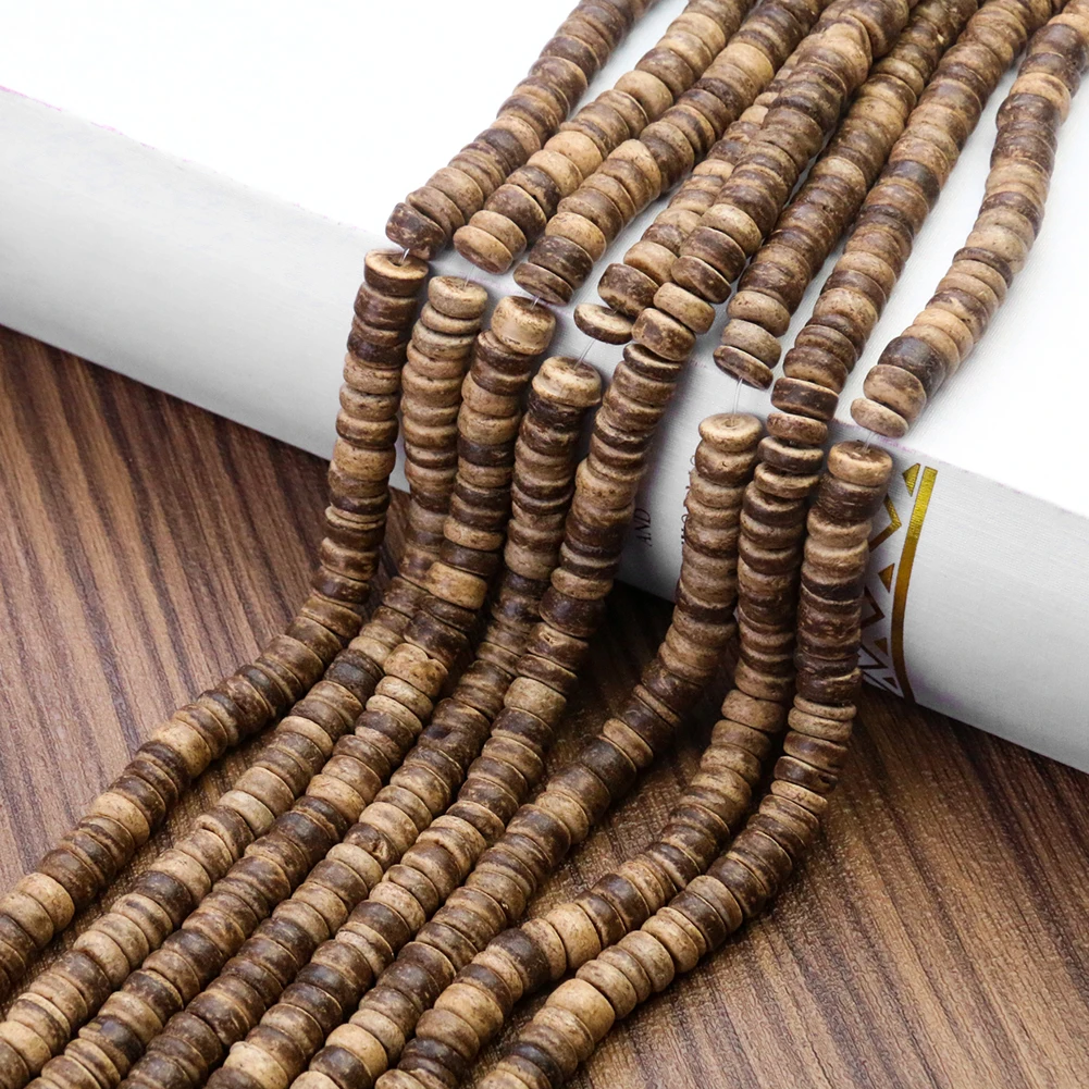 Retro 8mm Natural Coconut Shell Wood Loose Beads Oblate Round Circular Chain DIY Necklace Bracelet Buddhism Jewelry Making