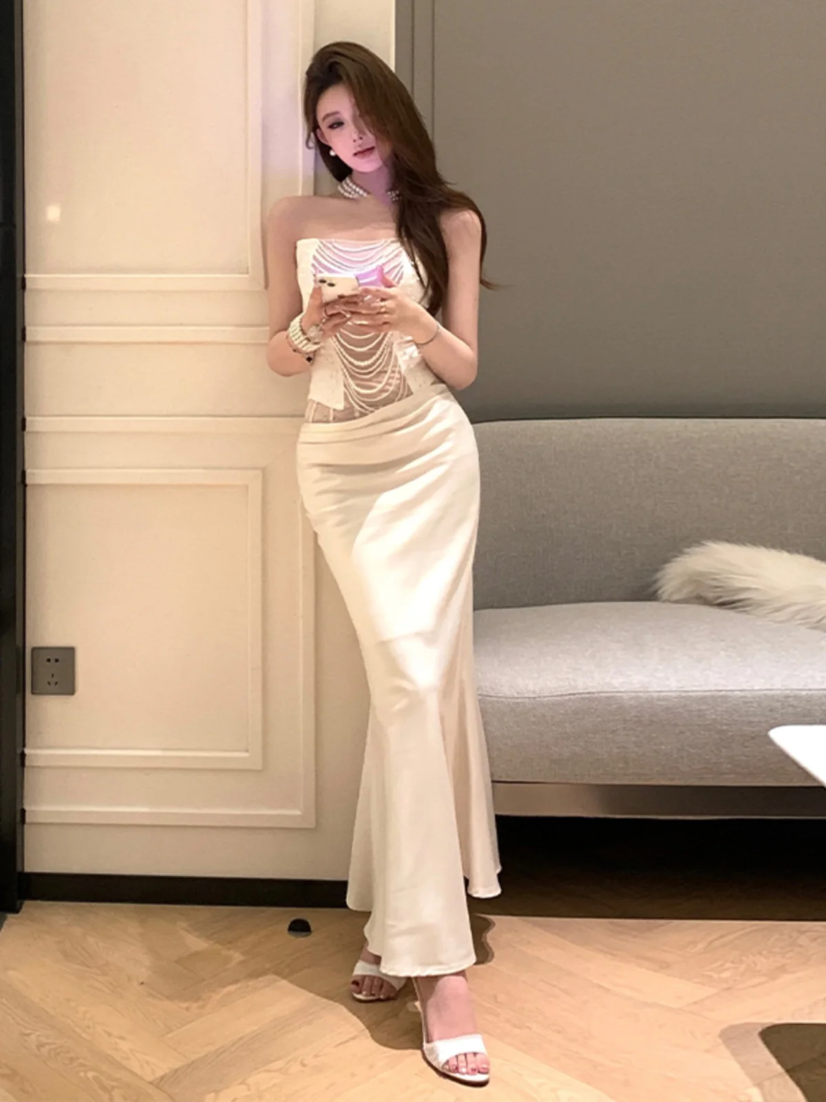 

Unique Beautiful Rich Girl Sle Two-Piece Set with Bustier Top And Wraparound Skirt for Young Women Summer Faion