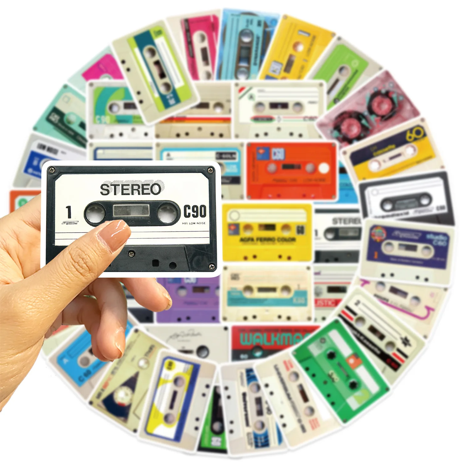 50 قطعة من ملصقات شريط الكاسيت الصغيرة الرجعية الإبداعية DIY الديكور لأجهزة الكمبيوتر المحمول كأس الهاتف الغيتار سكيت ملصقات الحنين #3