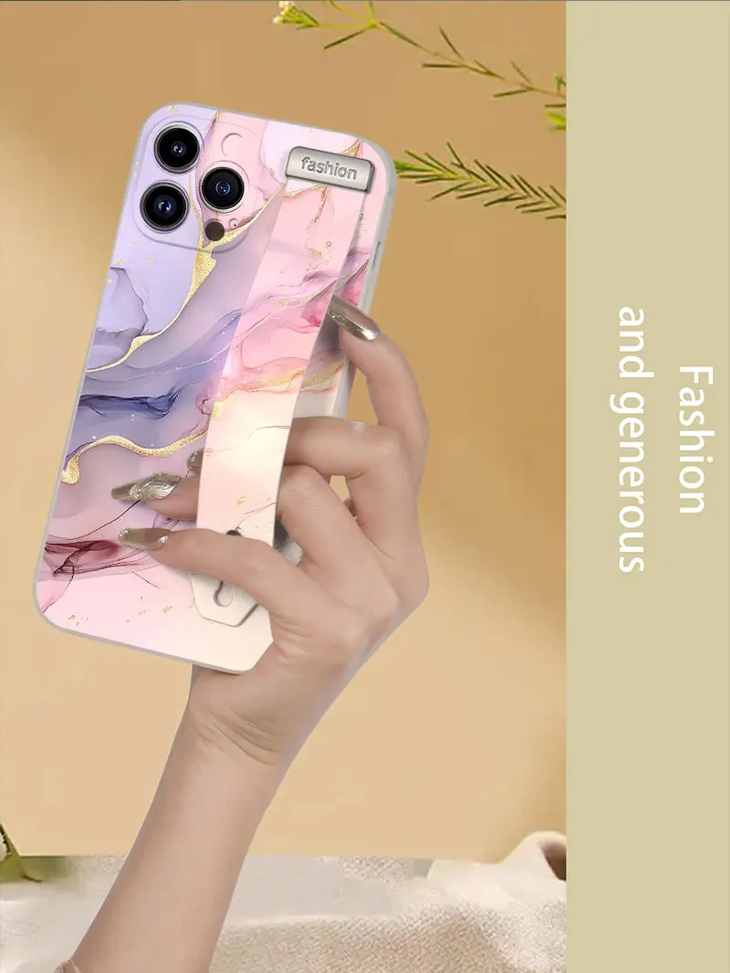 Luxury Liquid Silicone Marble Pattern Wrist Strap Phone Case For Samsung Galaxy S25 S24 Ultra S23 FE S22 S21 S20 Plus Back Cover